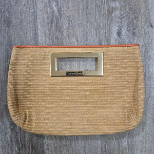 Women's Michael Kors Beige Orange Straw Clutch One Size